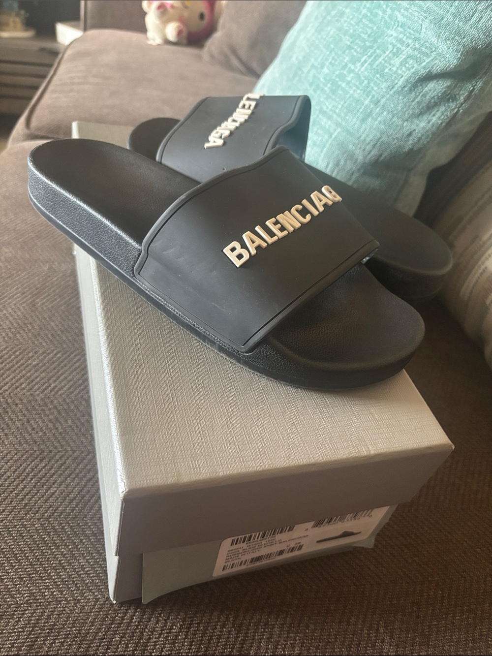 Balenciaga pool slide rubber logo sandals sz 38c